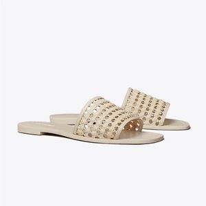 New Tory Burch woven raffia slide